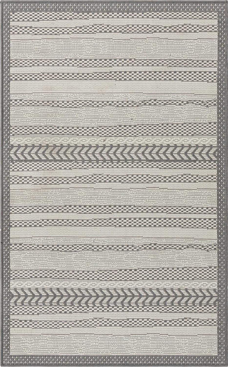 Unique Loom Lines Indoor/Outdoor Border Rug Gray/Silver 3' 3" x 5' 1" Rectangle Border Contemporary Perfect For Patio Deck Garage Entryway