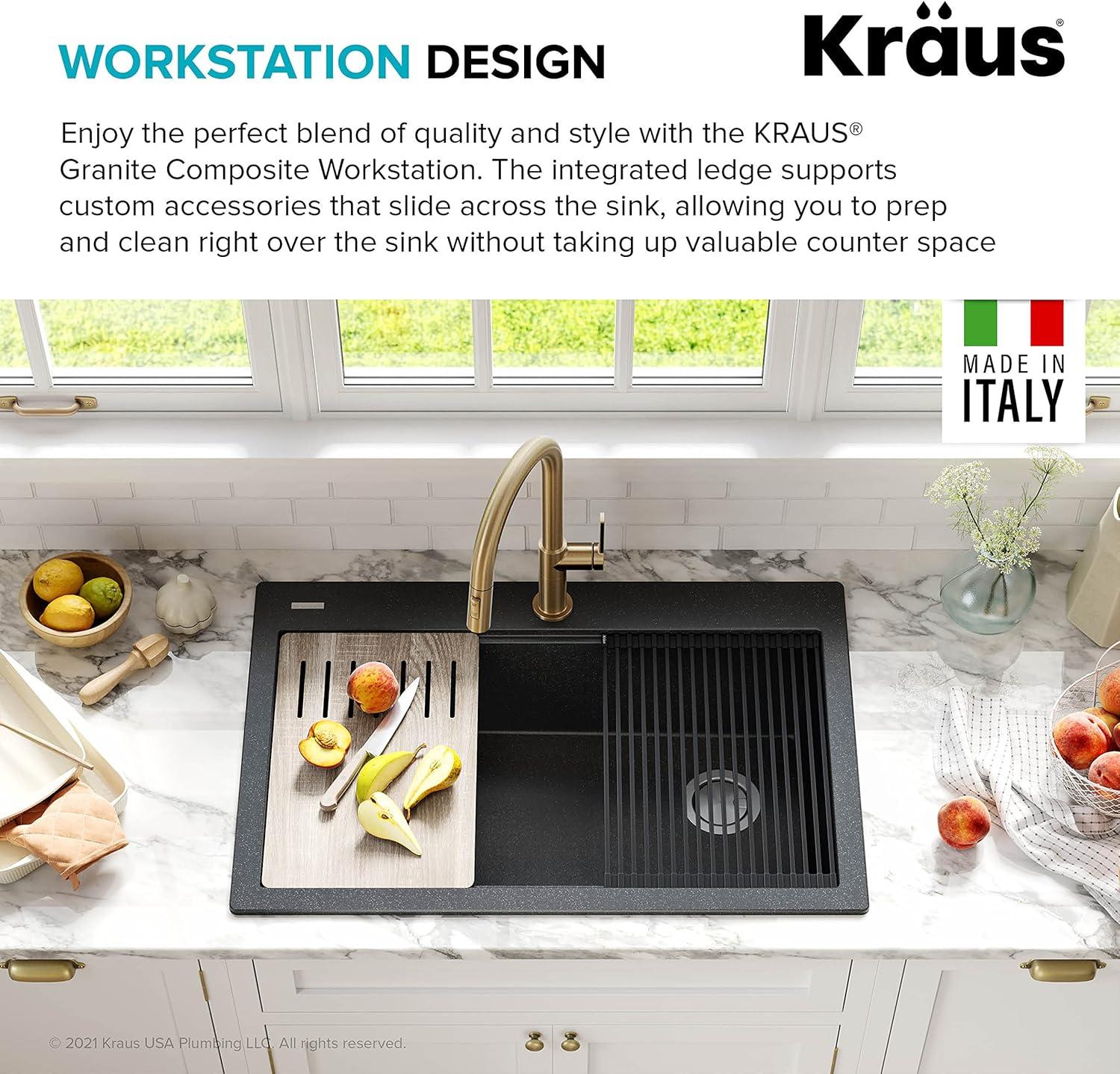 33 in. KRAUS Bellucci Workstation Drop-In Granite Composite Single Bowl Kitchen Sink with Accessories