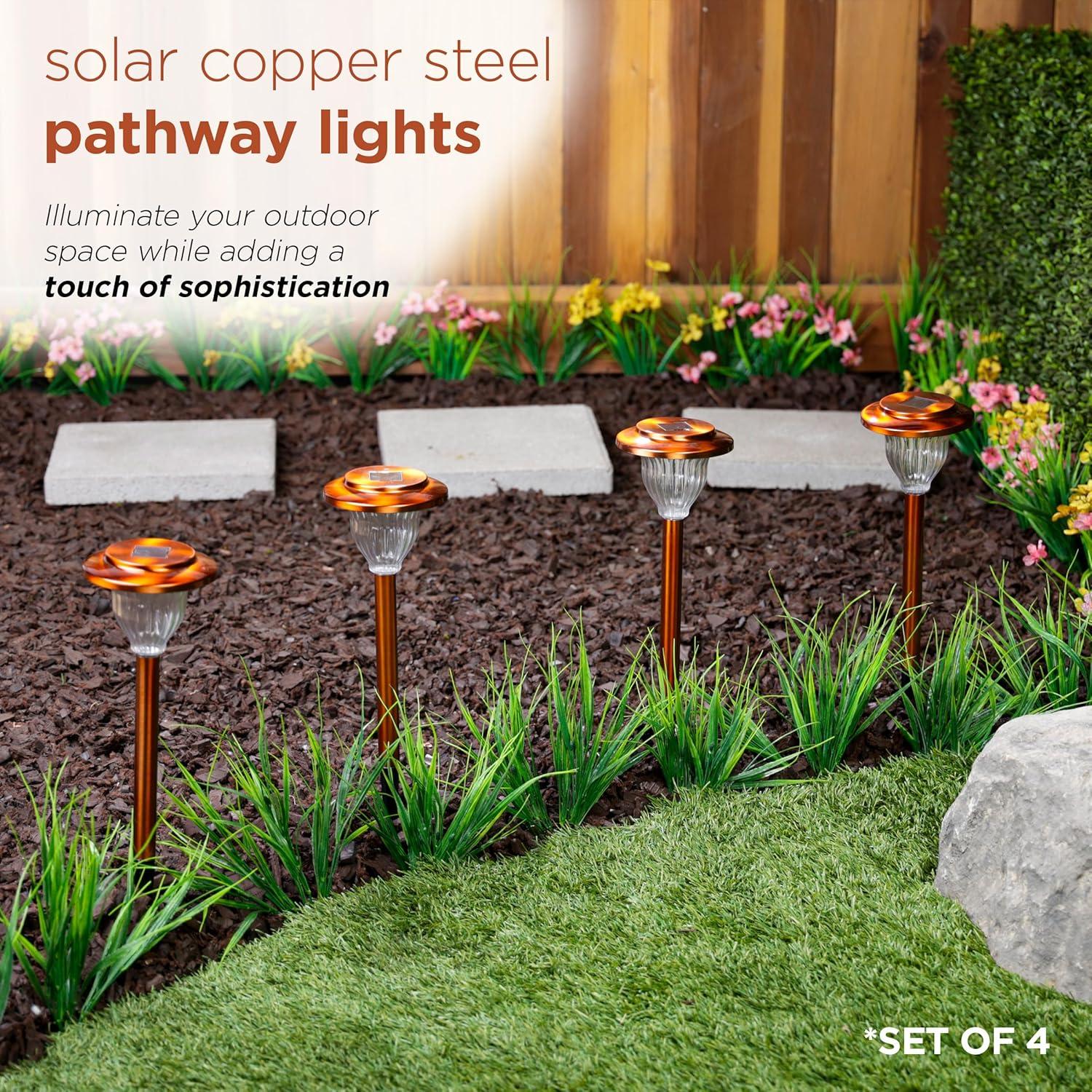 Bronze Stainless Steel Solar Pathway LED Lights, 15" H, Set of 4