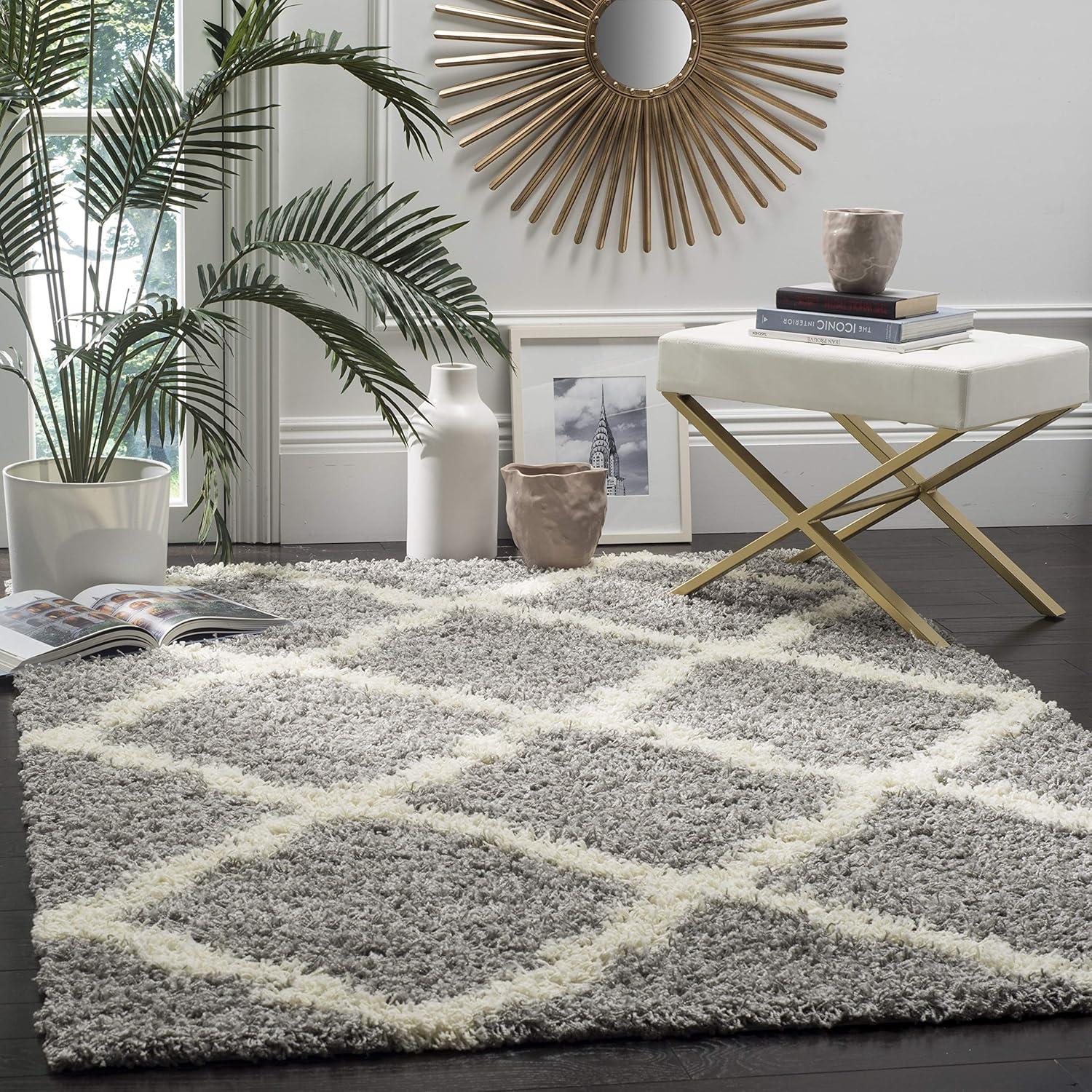 SAFAVIEH Dallas Logan Geometric Shag Area Rug, Grey/Ivory, 5'1" x 7'6"