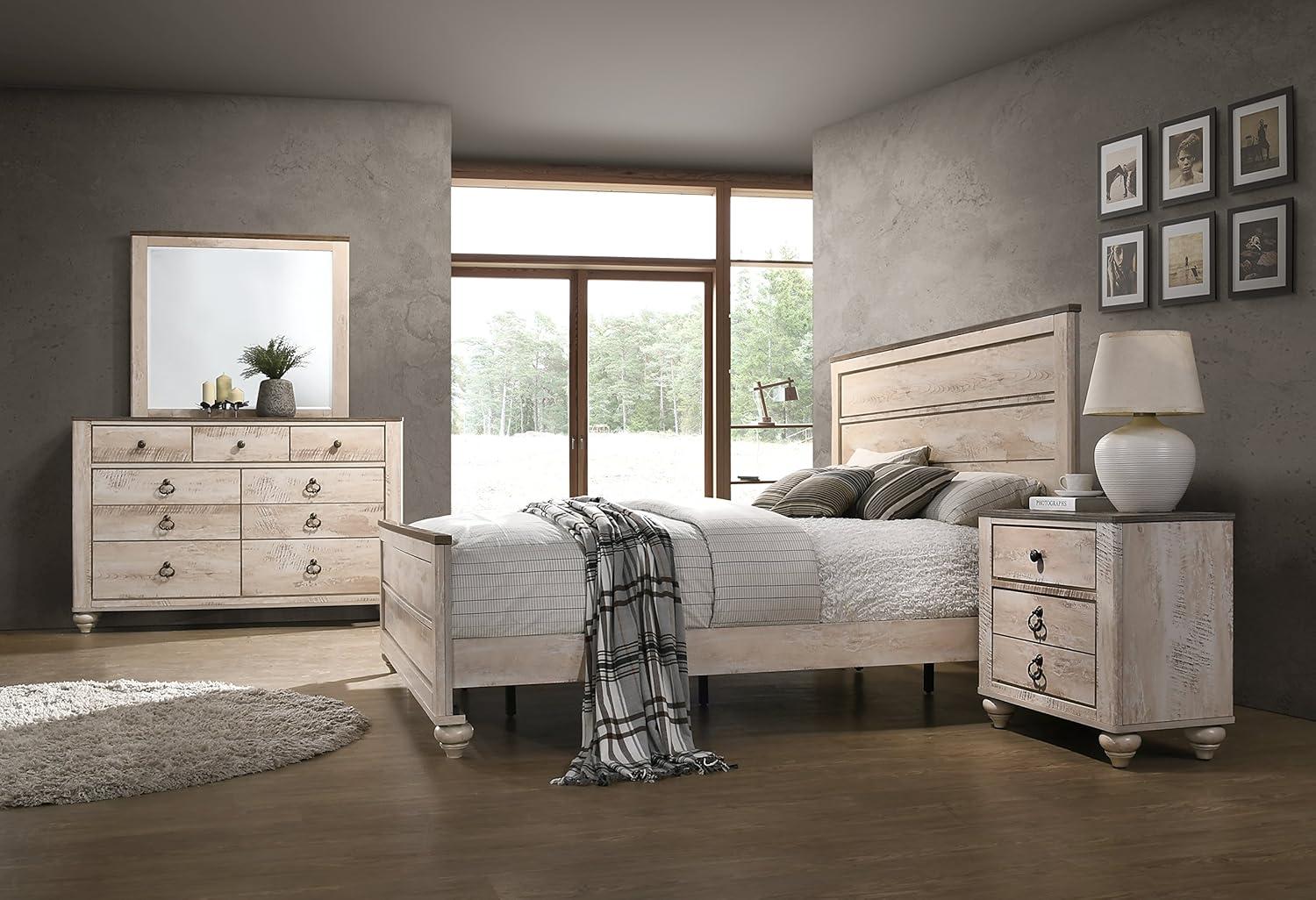 Imerland White Wash Finish 4-Piece King Bedroom Set