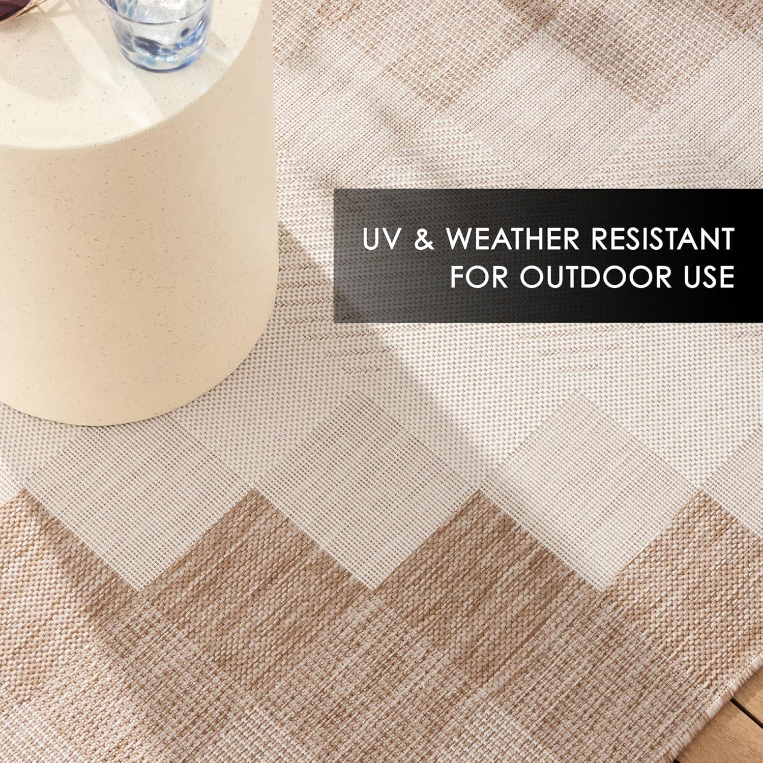 NICOLE MILLER NEW YORK Patio Country Ombre Chevron Outdoor Area Rug, Beige/Cream