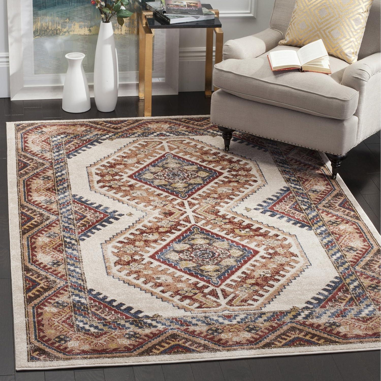 Royal and Rust Rectangular Wool Area Rug, 6'7" x 9'