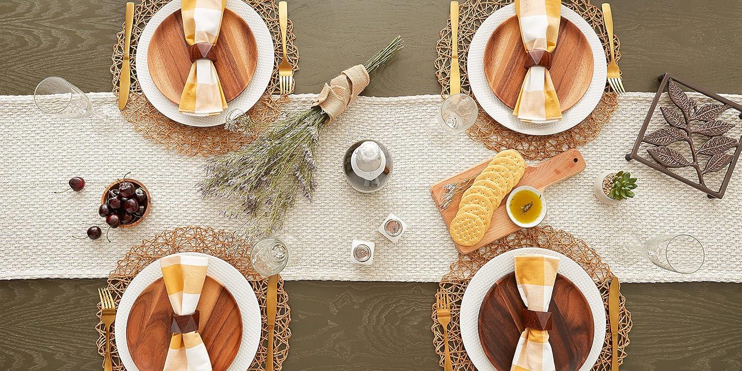 Design Imports Woven Jacquard Fringe Table Runner, Natural, 15X72"