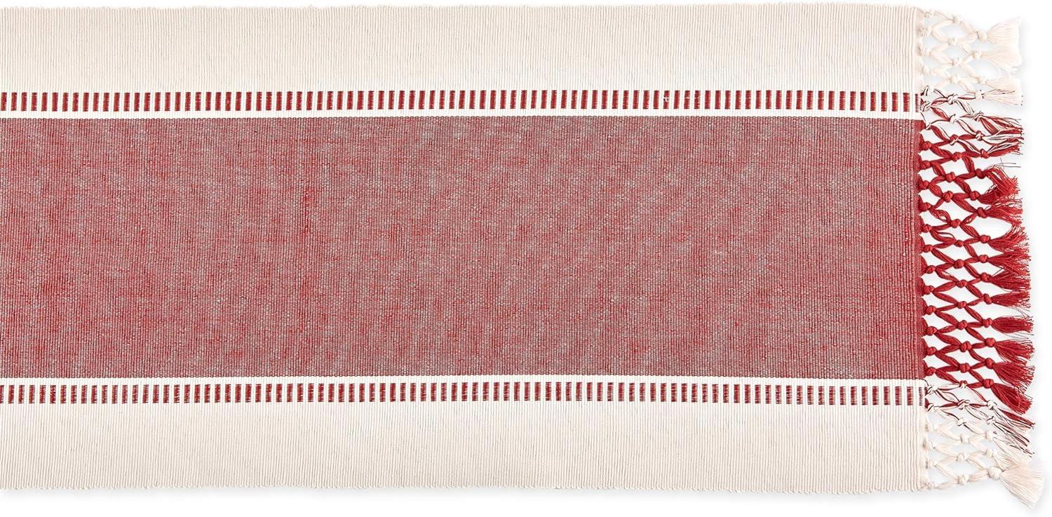 DII Dobby Stripe Woven Table Runner, 13x72 (13x77.5, Fringe Included), Barn Red