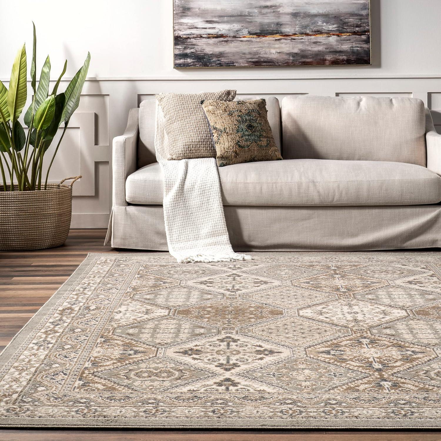Nuloom 2x8 Becca Tiled Indoor Area Rug, Taupe, Faded Transitional Design, Stain Resistant, Bedroom, Living Room, Kitchen