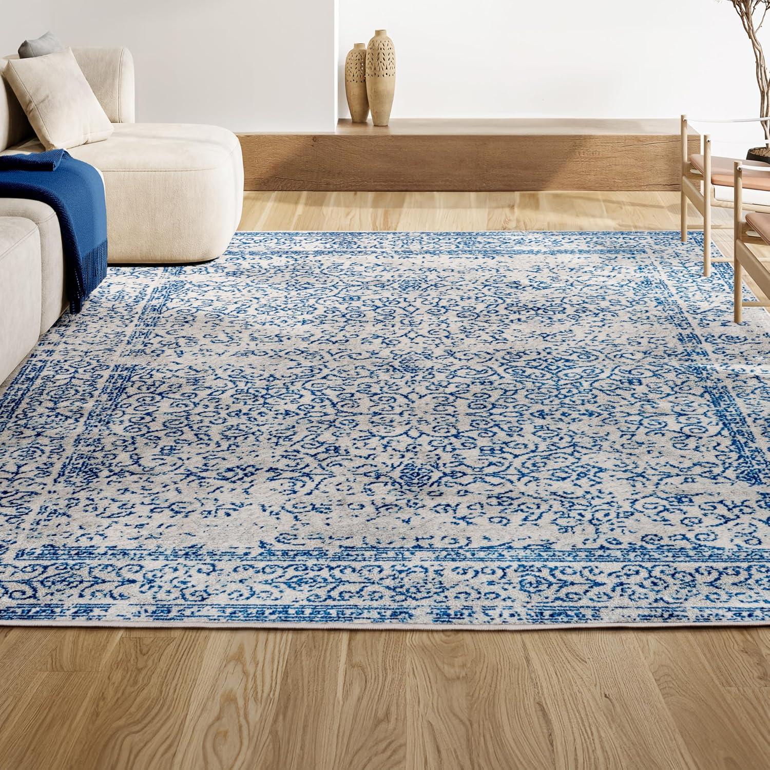 3'x5' Ferro Filigree Charcoal Black and White Area Rug, Cream/Blue - JONATHAN Y