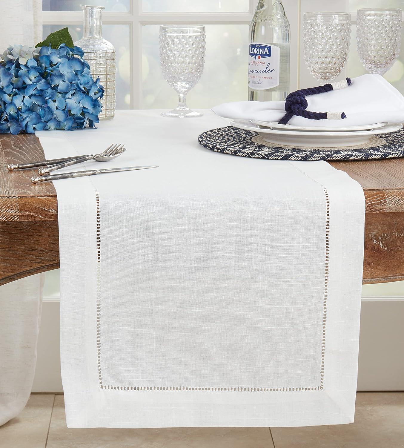 Ivory Hemstitched Border Polyester Table Runner