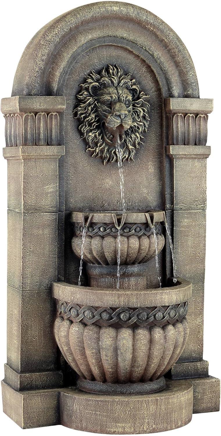 John Timberland Roman Outdoor Floor Water Fountain with Light LED 50" High 2-Tier Lion Face for Yard Garden Patio Deck Home