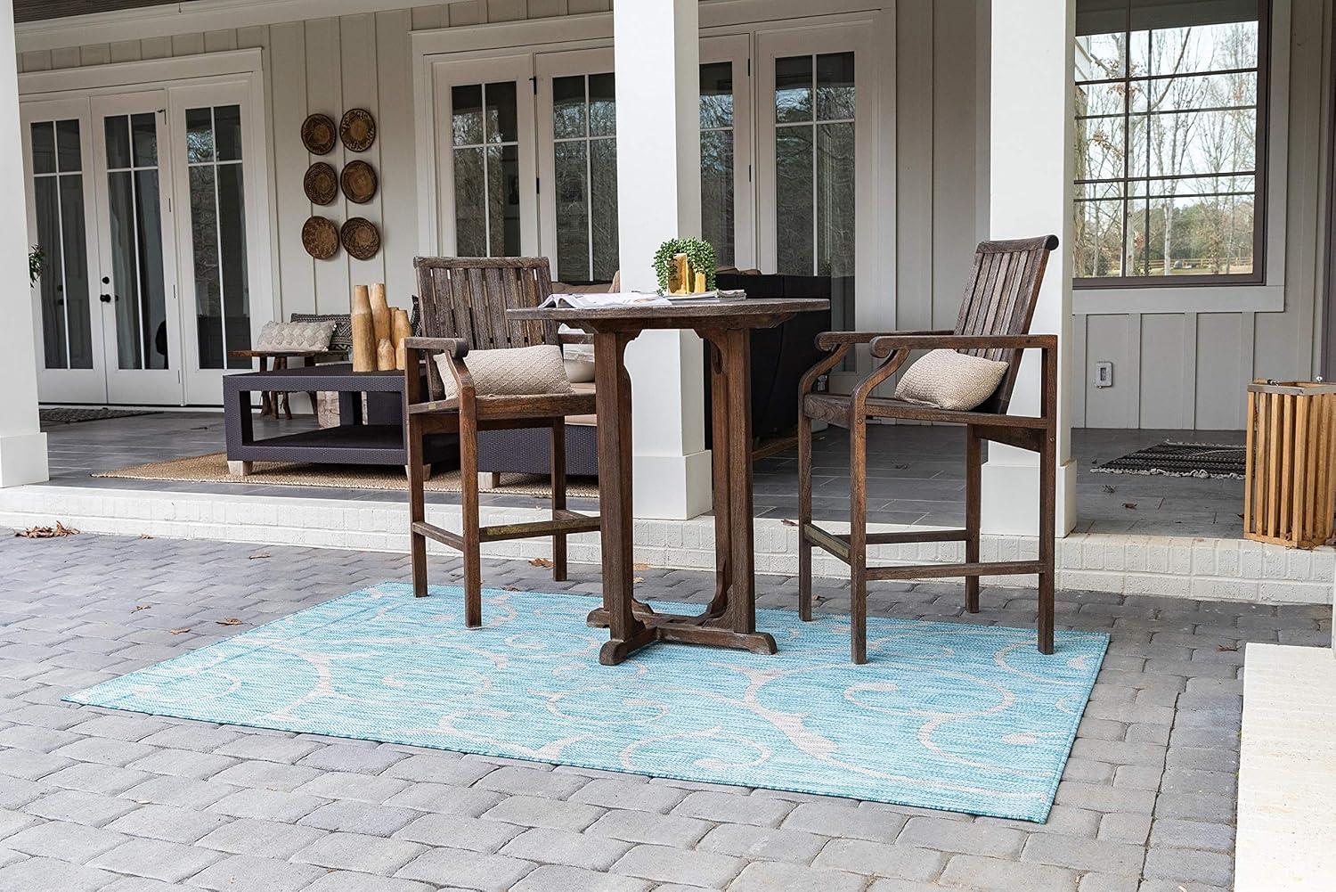 Unique Loom Outdoor Botanical Curl Damask Woven Area Rug