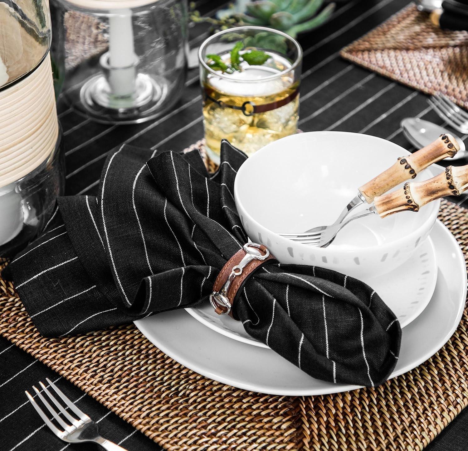 Pinstripe - 100% Pure Linen Square Dinner Napkins (Set of 4)