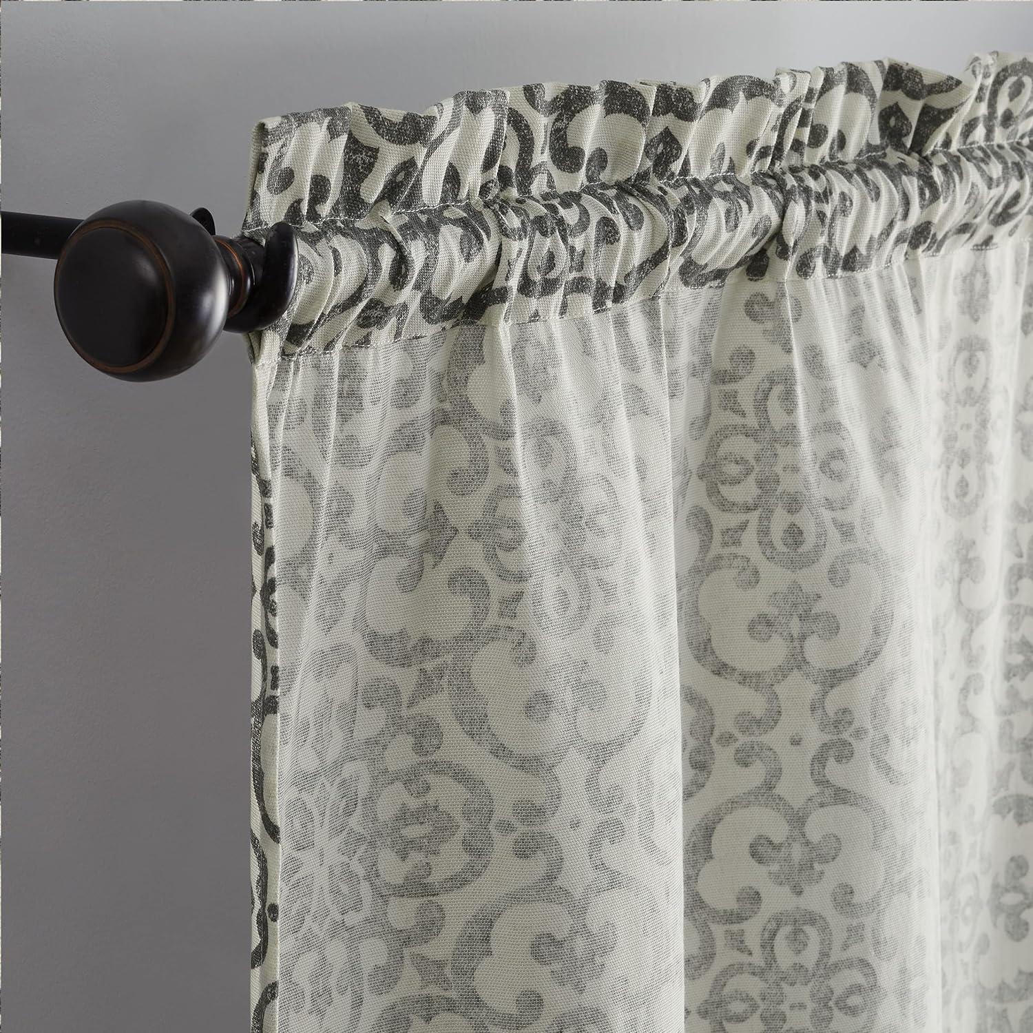 Pairs to Go Brockwell Distressed Medallion Rod Pocket Curtains, 28” x 63” (2 Panels)