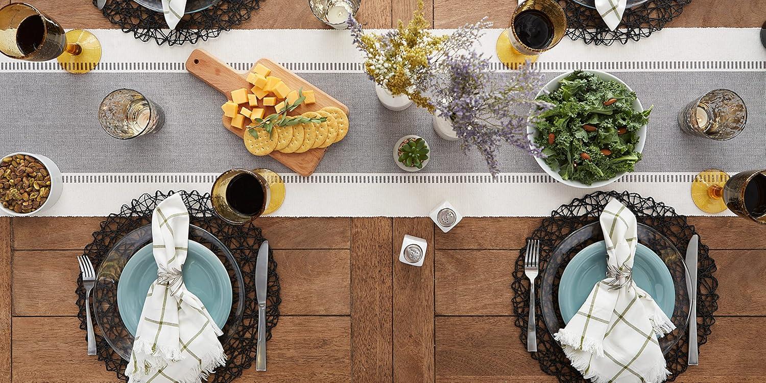 Design Imports  Ribbed Dobby Stripe Table Runner, Cool Gray, 13X72"
