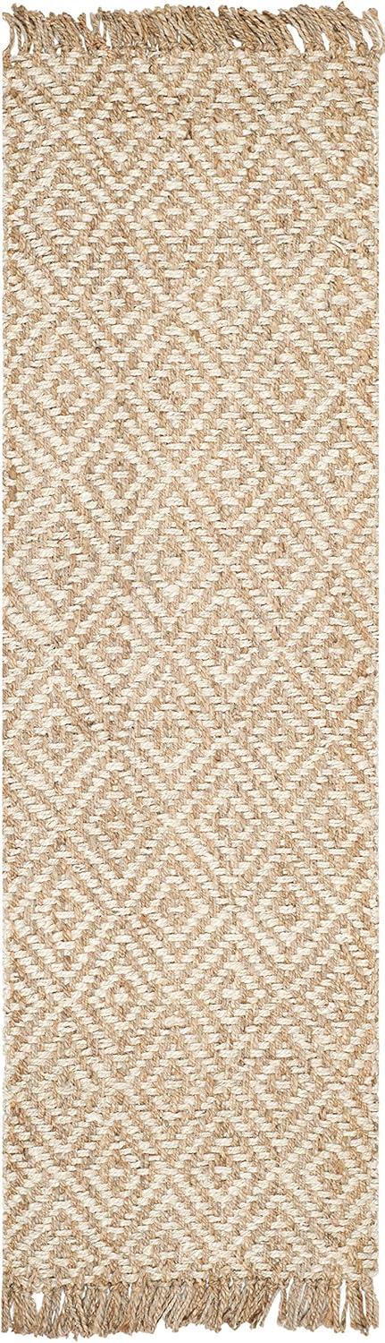 Ivory Hand-Knotted Diamond Trellis Jute Runner Rug - 2'6" x 14'