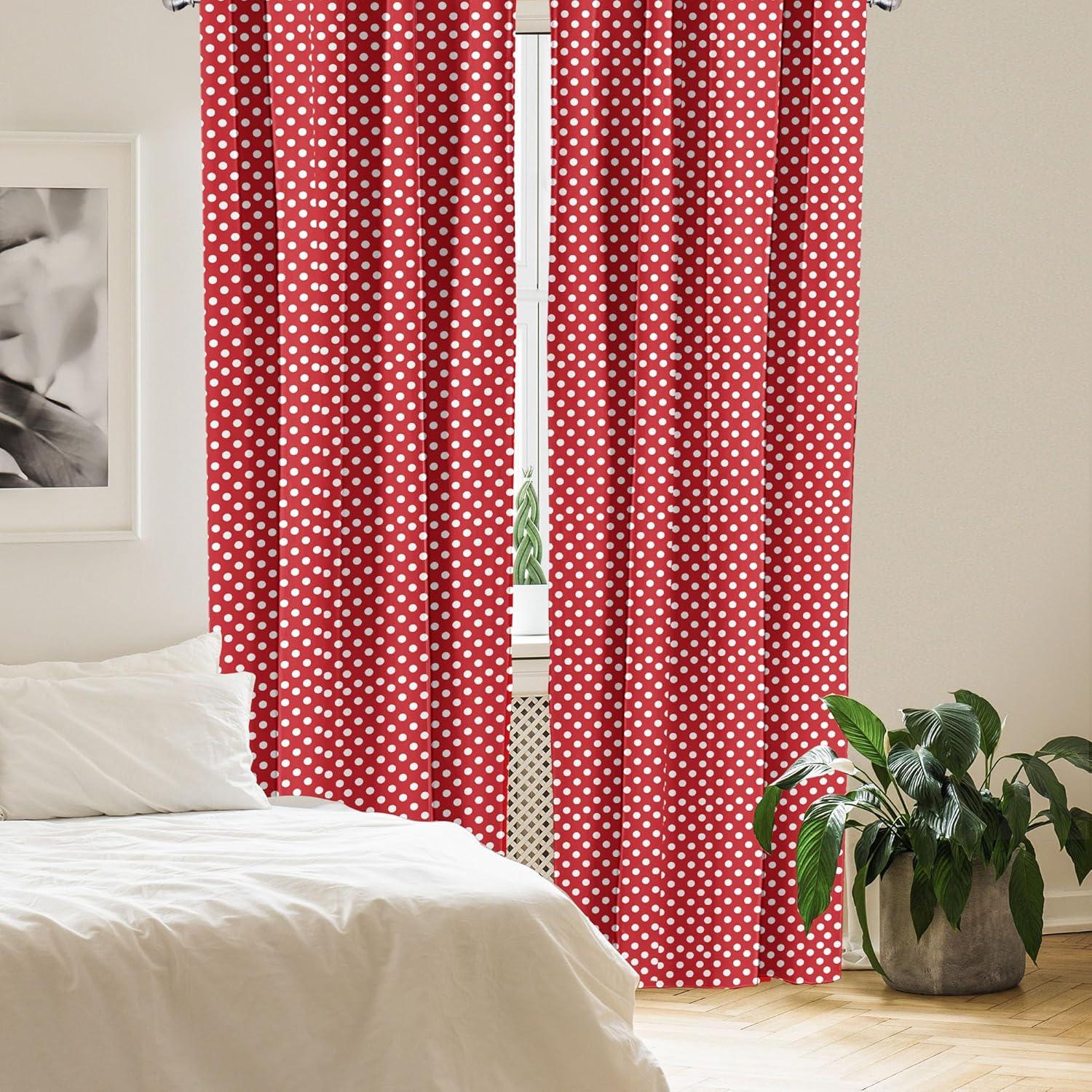 Vermilion Red Polka Dot Microfiber Curtain Panels, 28" x 63"