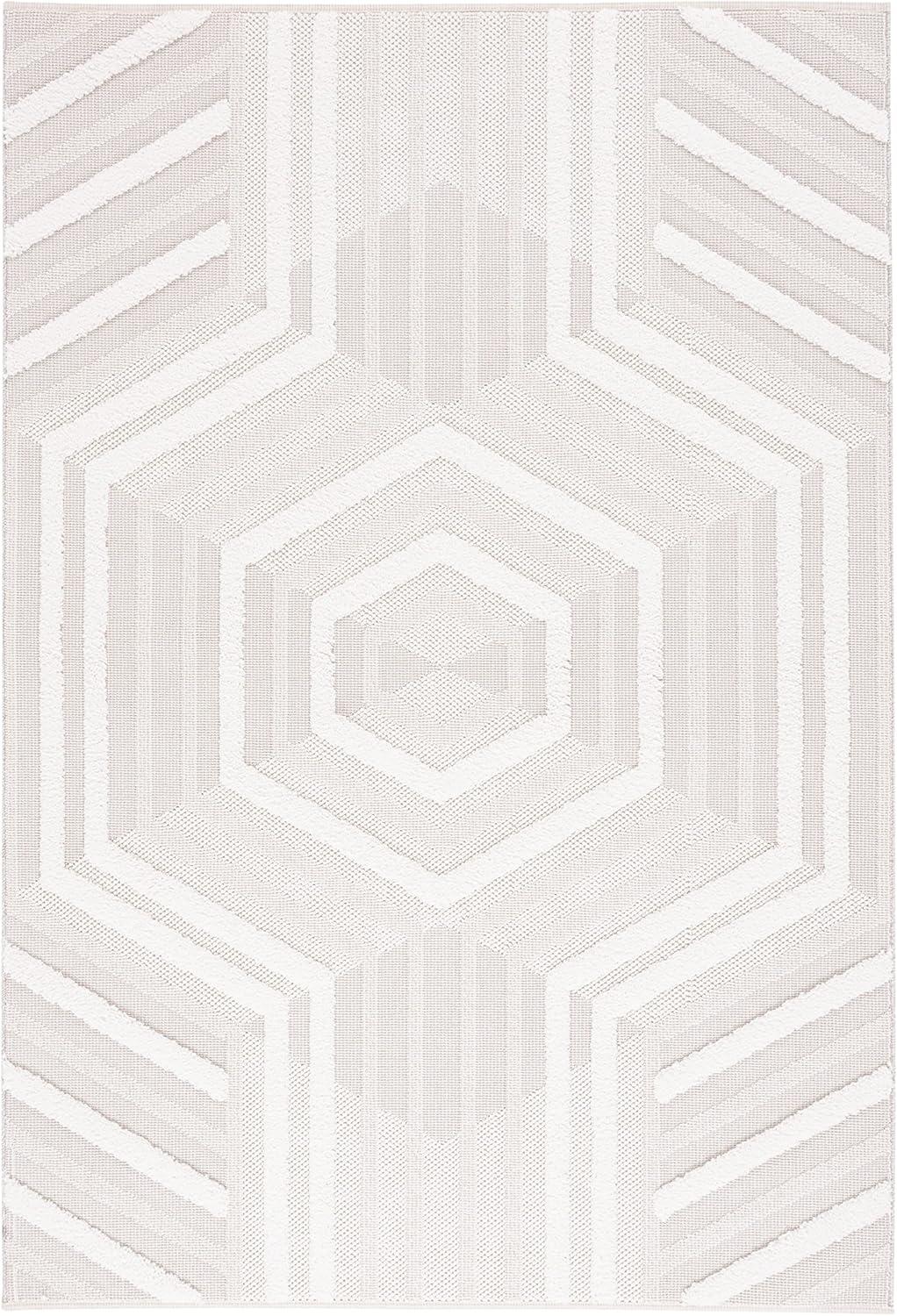 Ivory Geometric Flat Woven Synthetic Area Rug