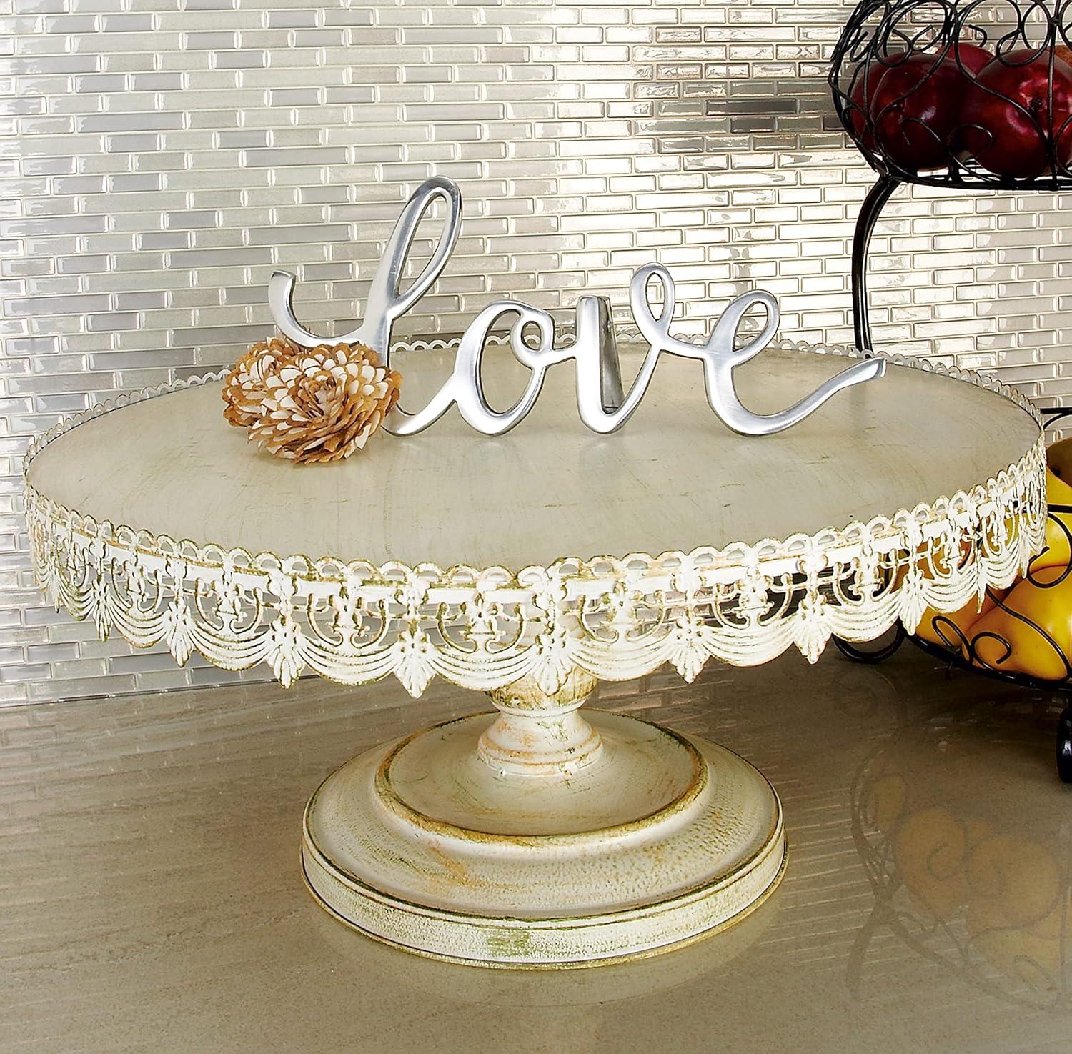 White Lace Inspired Ceramic Pedestal Cake Stand, 22"