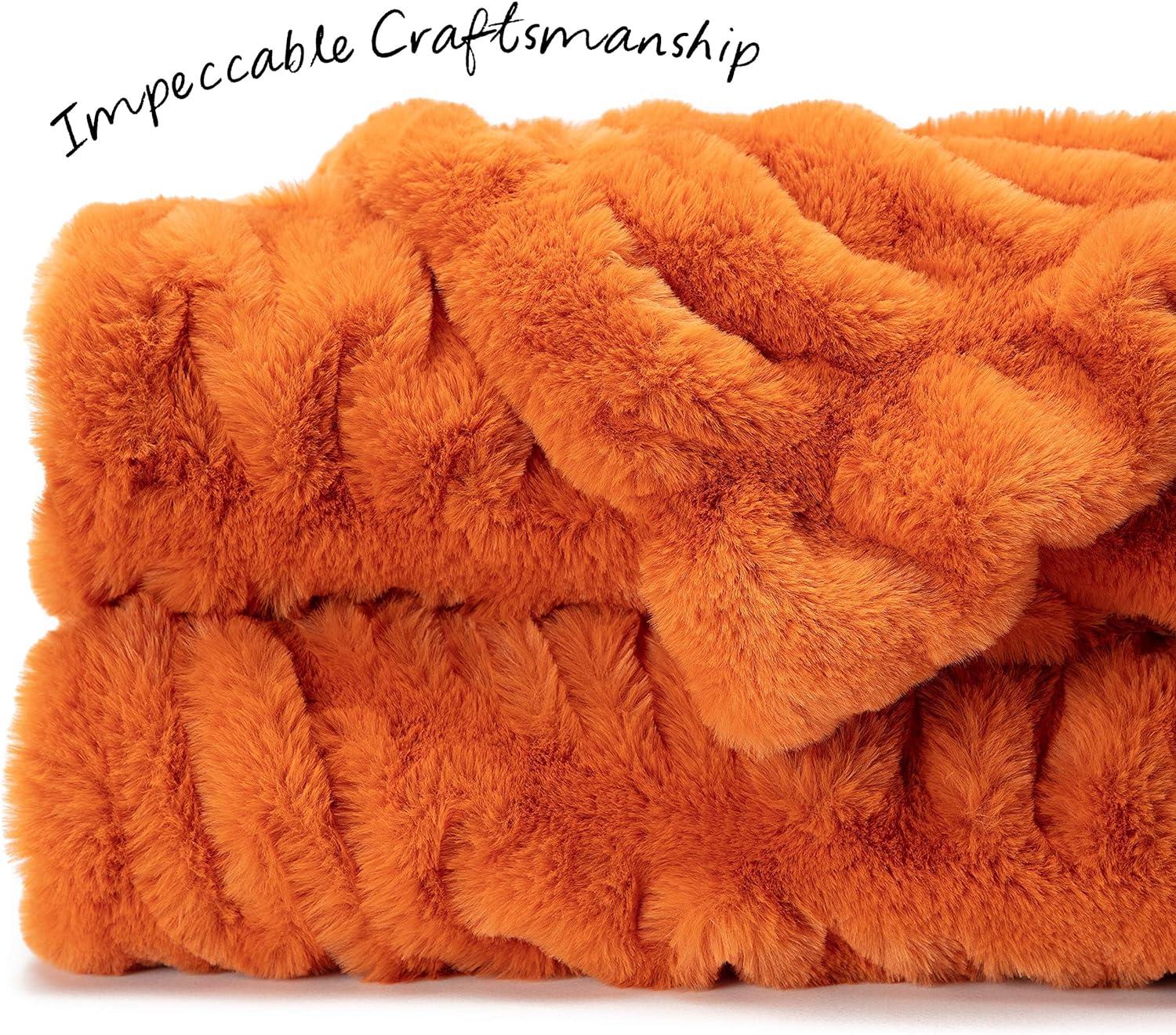 Orange Faux Fur Reversible Throw Blanket 50" x 65"