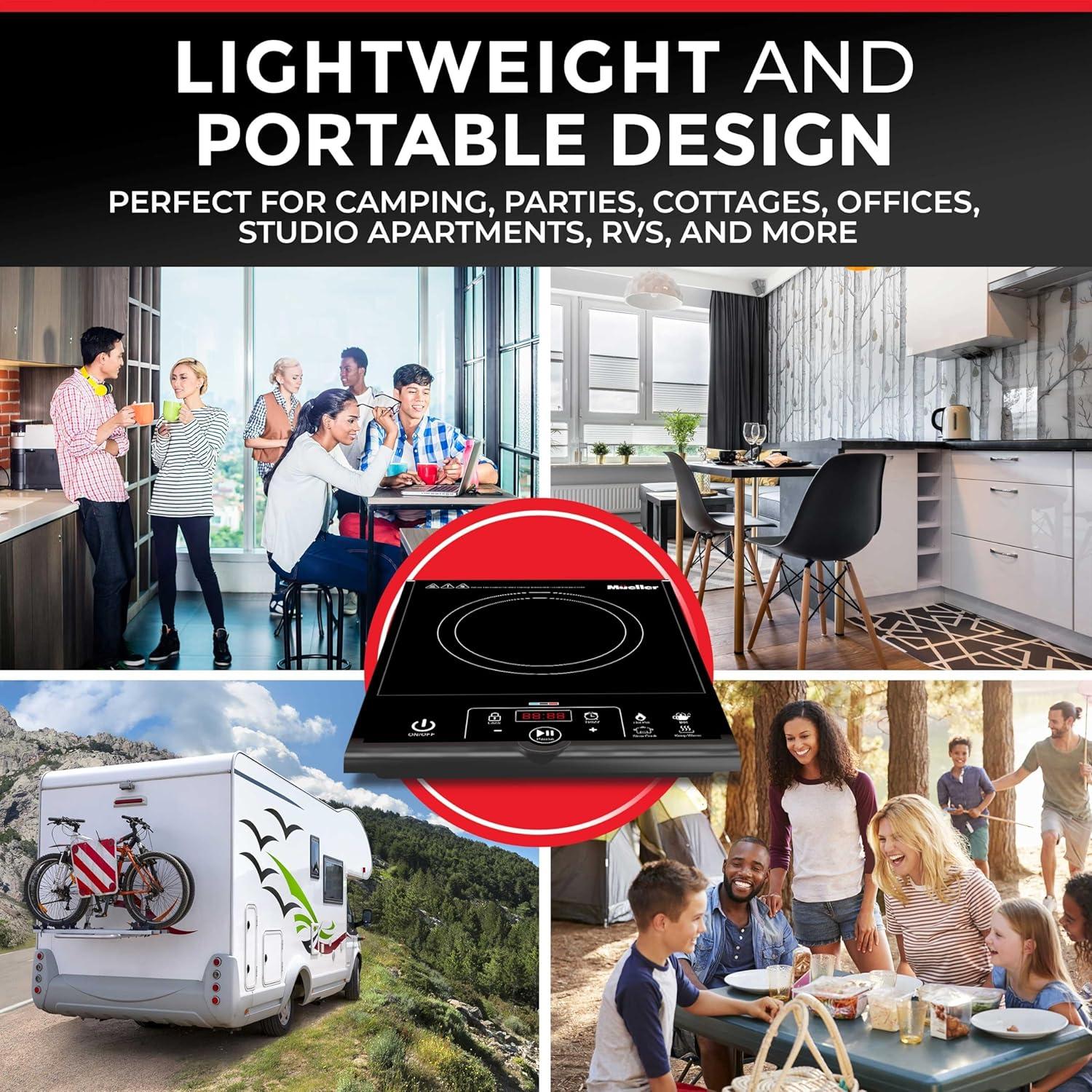 Mueller Austria RapidTherm Portable Induction Cooktop, 1800W Hot Plate Electric Stove Top Burner. 8 Temp Levels, Auto-Off & Pot Detection, LED Display, Child Lock, 4 Programs, Burners for Cooking