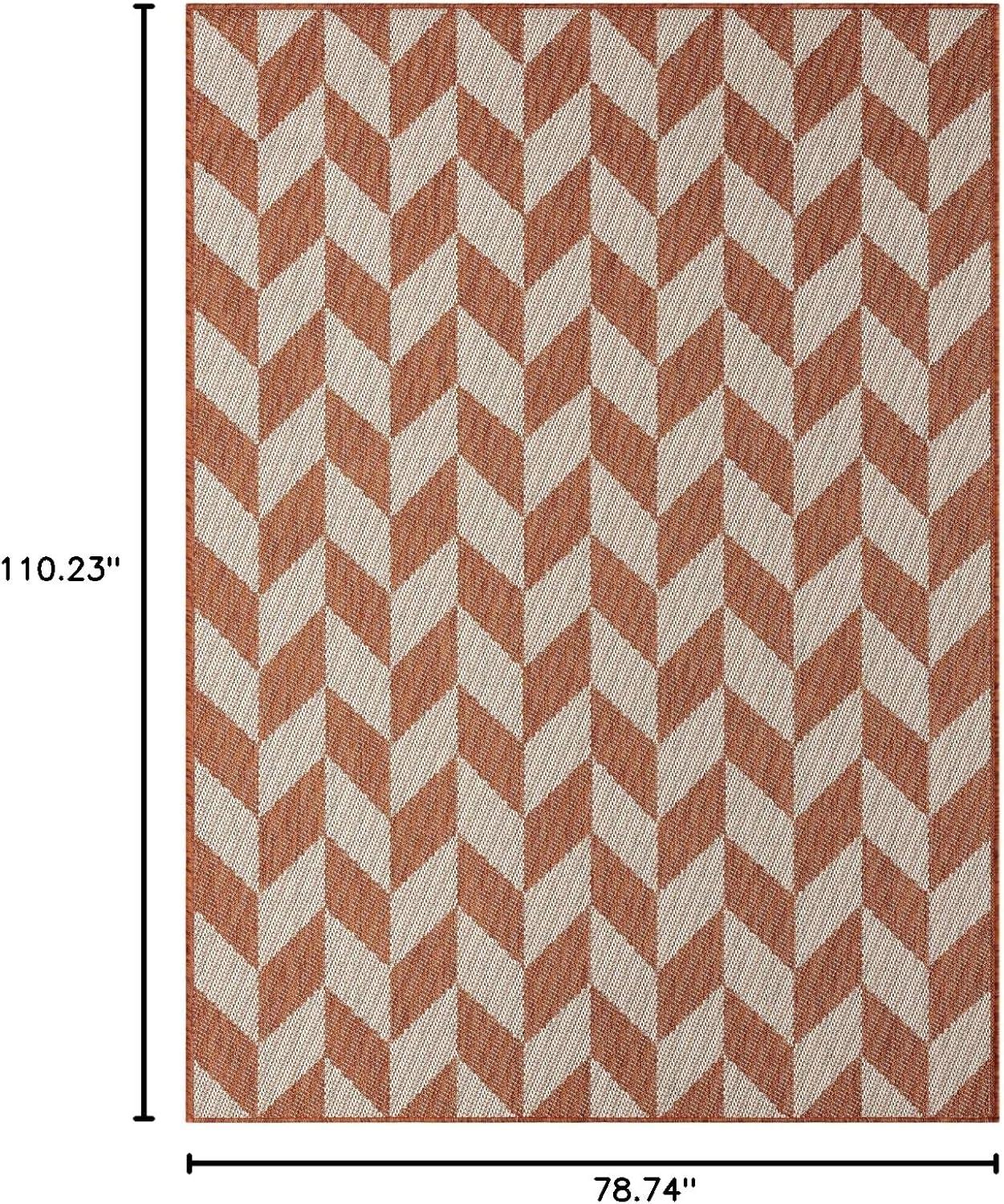 NICOLE MILLER NEW YORK Patio Country Calla Herringbone Indoor/Outdoor Area Rug, Orange/Ivory