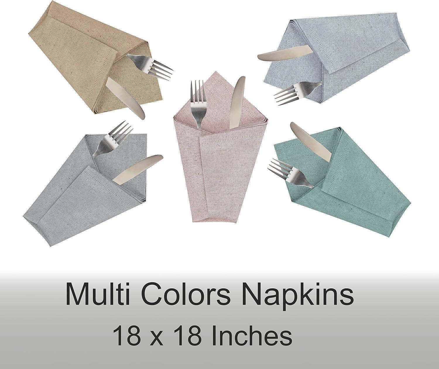 Poly Cotton Square Cloth Napkins Chambray Fabric (Set of 12)