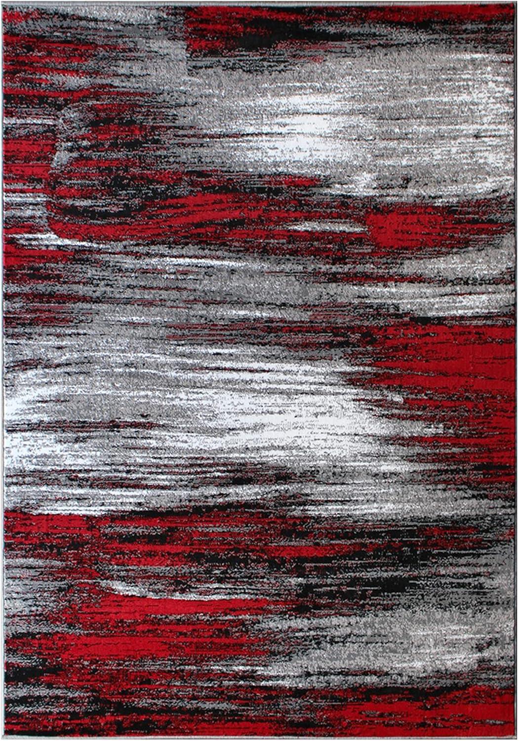 Red and Gray Abstract 6' x 9' Synthetic Area Rug