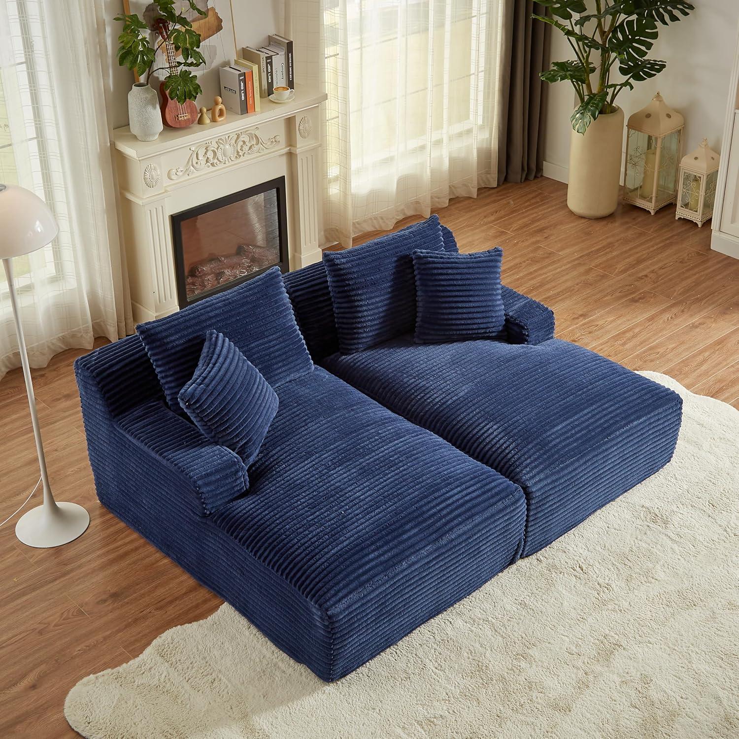 GNIXUU 78"Oversized Double Chaise Lounge Indoor, Corduroy Sleeper Sectional Couch, Upholstered Boneless Cloud Sofa Deep Seat, Comfy Plush Chair Bed for Living Room