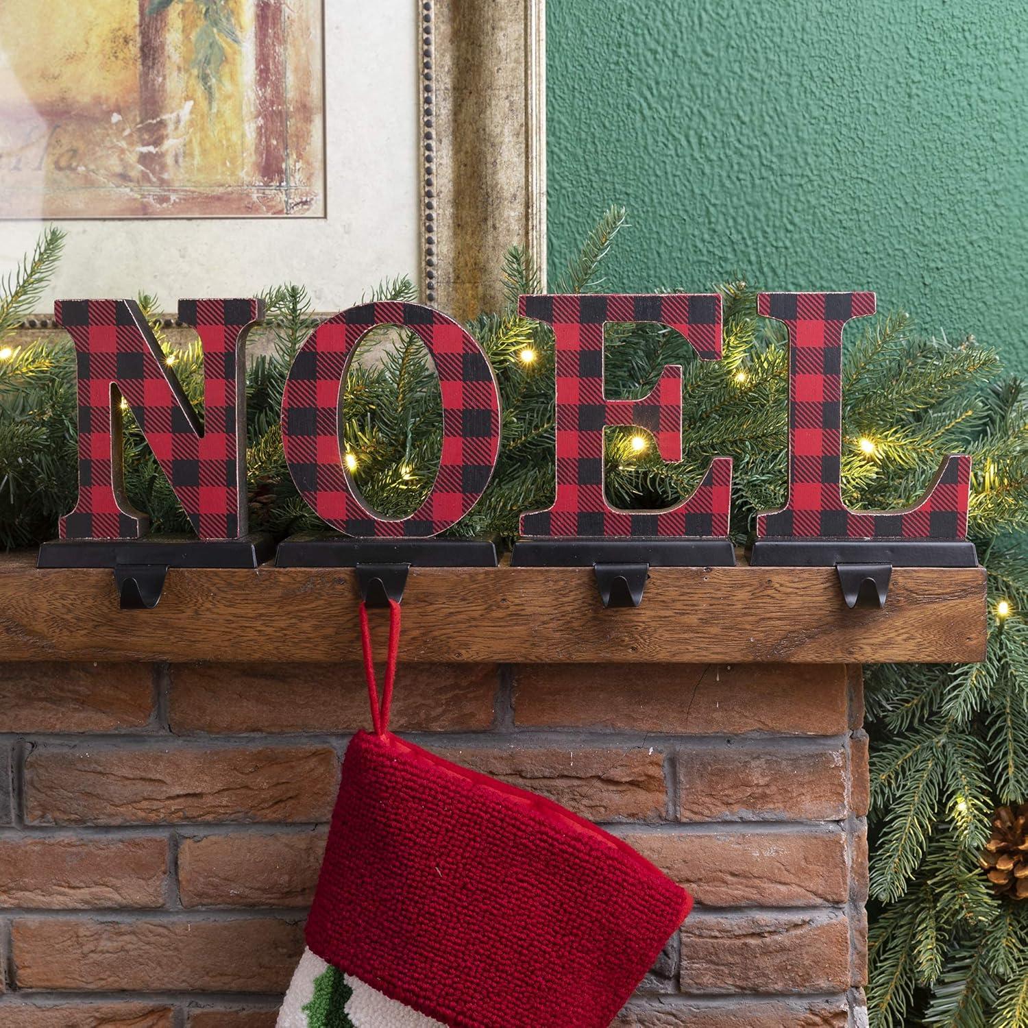 Red and Black Buffalo Plaid Noel Stocking Hanger Set