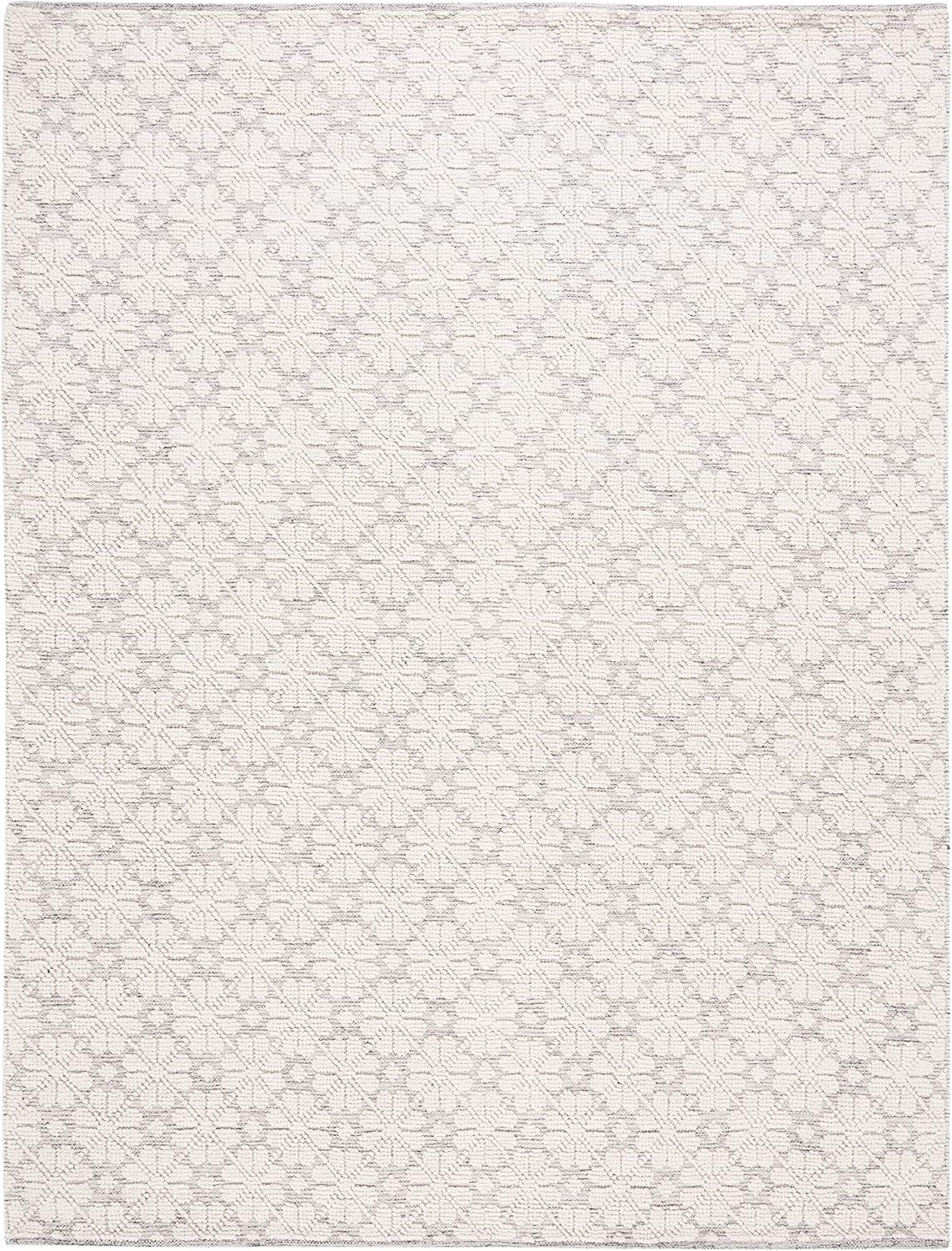 Ivory and Gray Hand-Knotted Wool 8' x 10' Area Rug