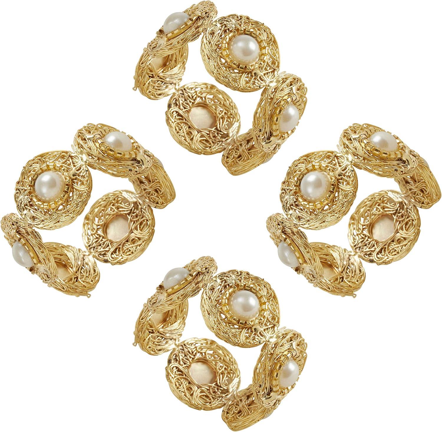 Saro Lifestyle Pearl Bead Napkin Ring (Set of 4)