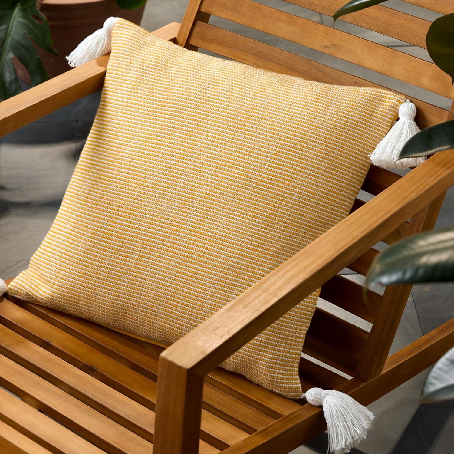 TOWN & COUNTRY TERRA Alara Ribbed Texture Handcrafted Indoor Outdoor Decorative Pillow, 100% Recycled Materials, UV Fade Resistant, Water Repellent, Yellow/Ivory, 20"x20"