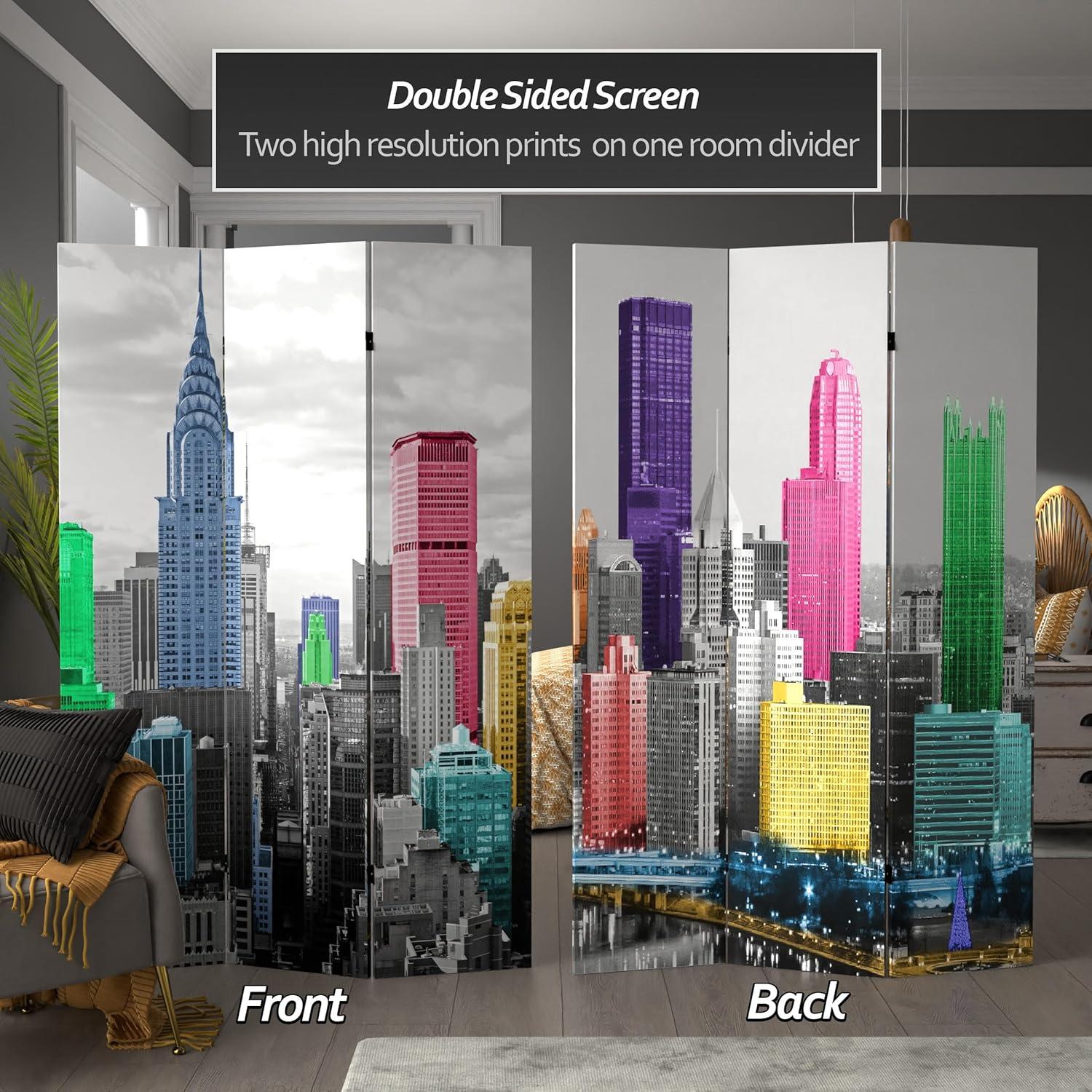 Colorful New York Scene 6 ft. Canvas Room Divider