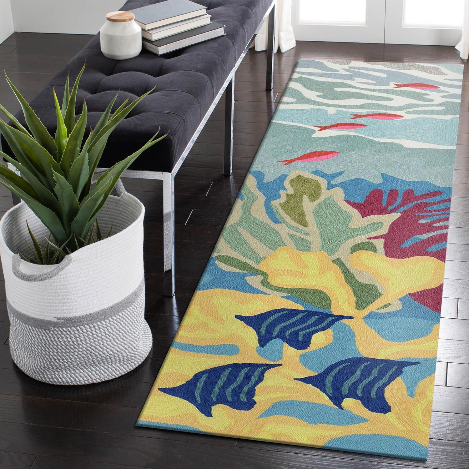 Blue Tropical Fish Hand-Tufted Indoor/Outdoor Runner Rug