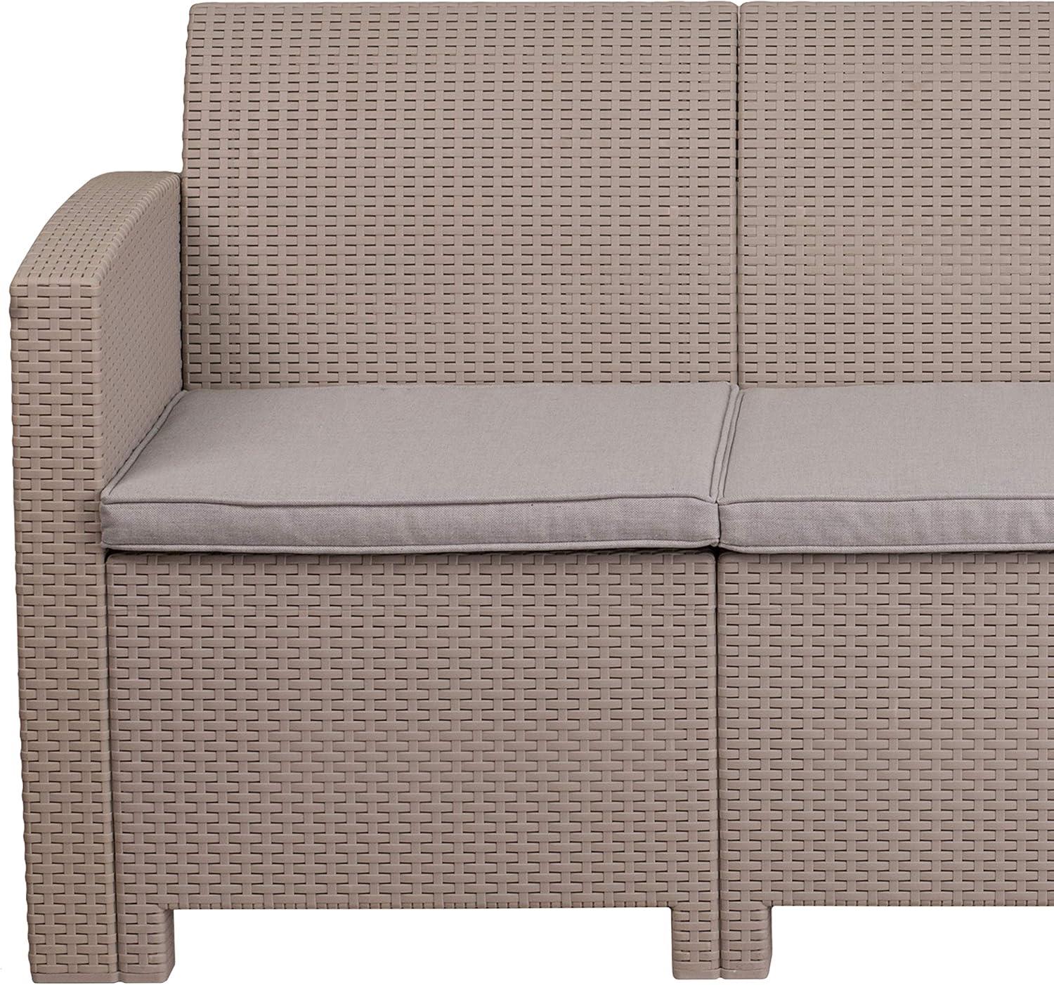 Flash Furniture Light Gray Faux Rattan Sofa with All-Weather Light Gray Cushions