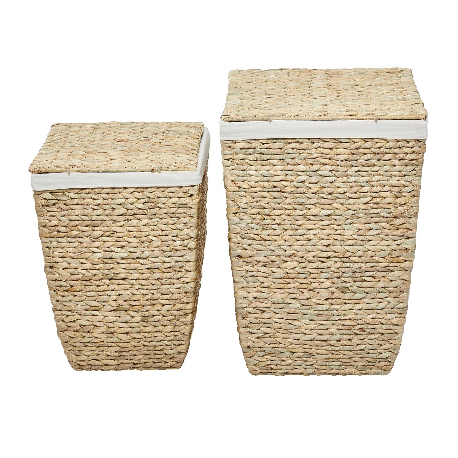 CosmoLiving by Cosmopolitan Seagrass Handmade Storage Basket with Liner and Matching Tops, Set of 2 22", 18"H, Light Brown
