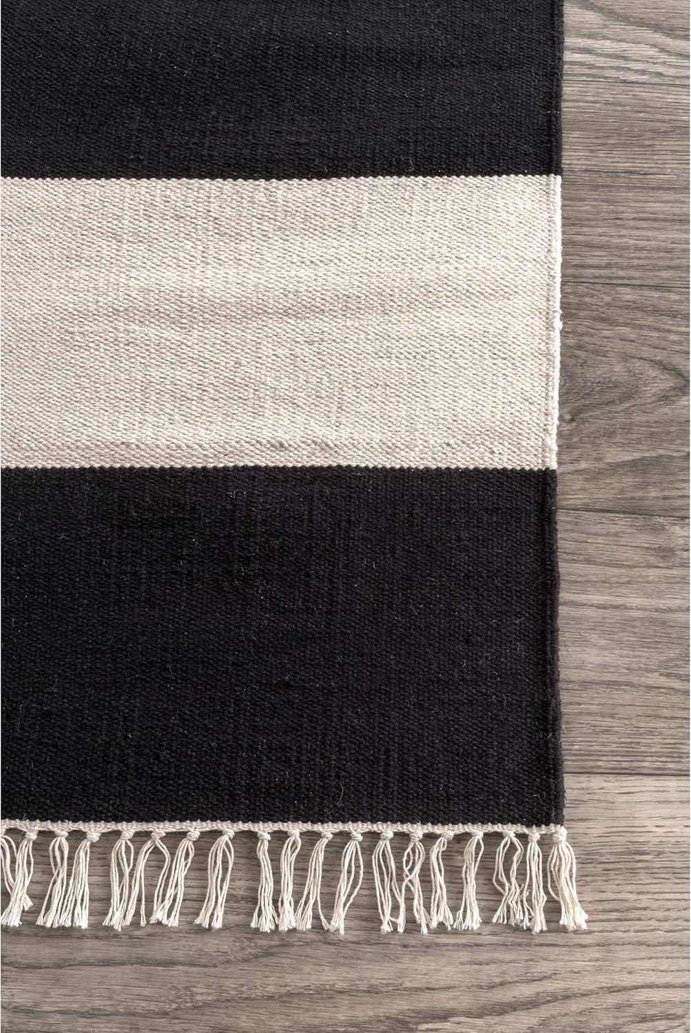 Ashlee Black Stripe Cotton Flatweave 7'6" x 9'6" Area Rug