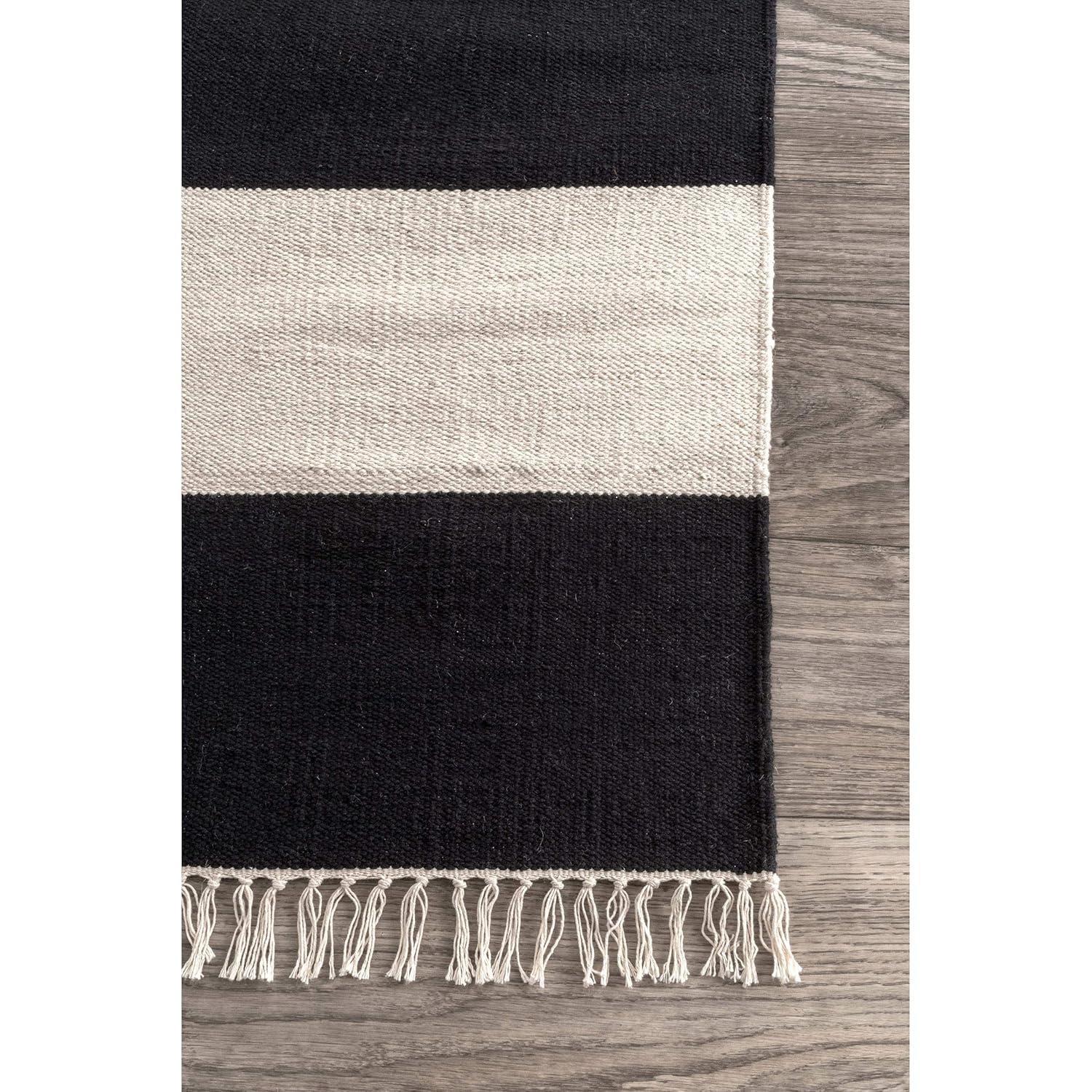 nuLOOM Ashlee Striped Flatweave Area Rug, 8x10, Black