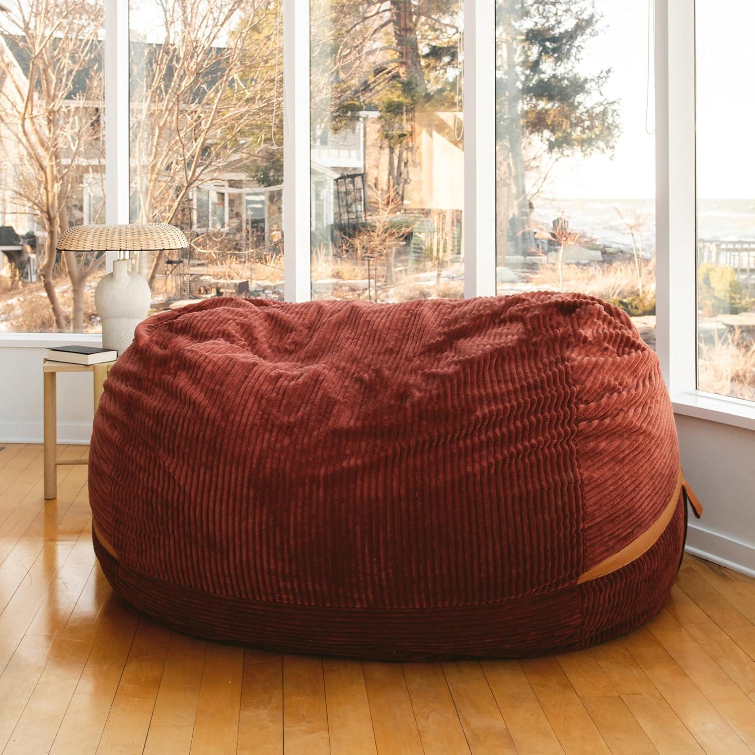 Big Joe Foam Filled Bean Bag Chair with Removable Cover, Corded Plush, Vegan Leather Accents, Medium to XXL Size