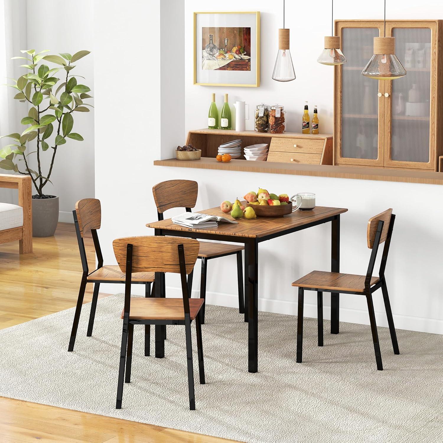 5 Piece Industrial Dining Table Set For 4, Recgular Kitchen Table And Chairs, Dining Room Set For Small Space