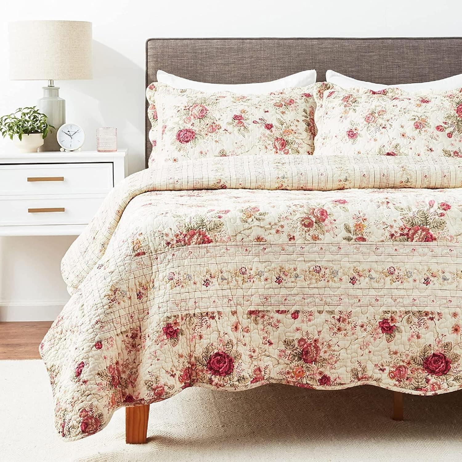 Antique Rose Cotton Reversible Quilt Set