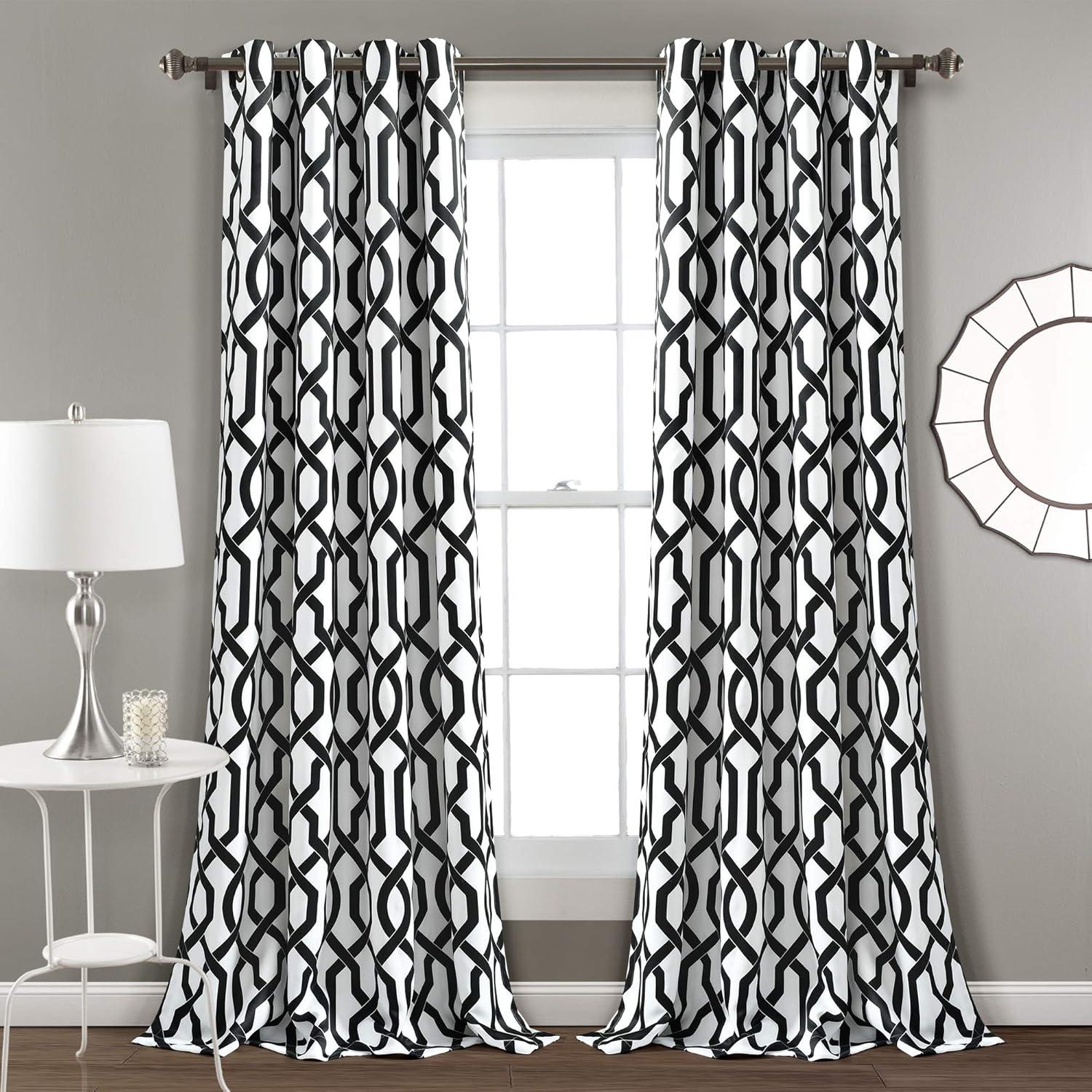 Lush Decor Edward Trellis Room Darkening 95" x 52" Trellis White Metal Grommets Pair Window Panel