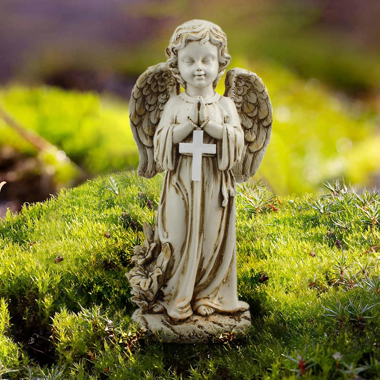 Angel Statue for Garden, Solar Angel for Cemetery Decorations, Garden Memorial Angel, Resin Praying Angel Figurine for Patio Lawn Yard Porch Decorations, 12.12inch