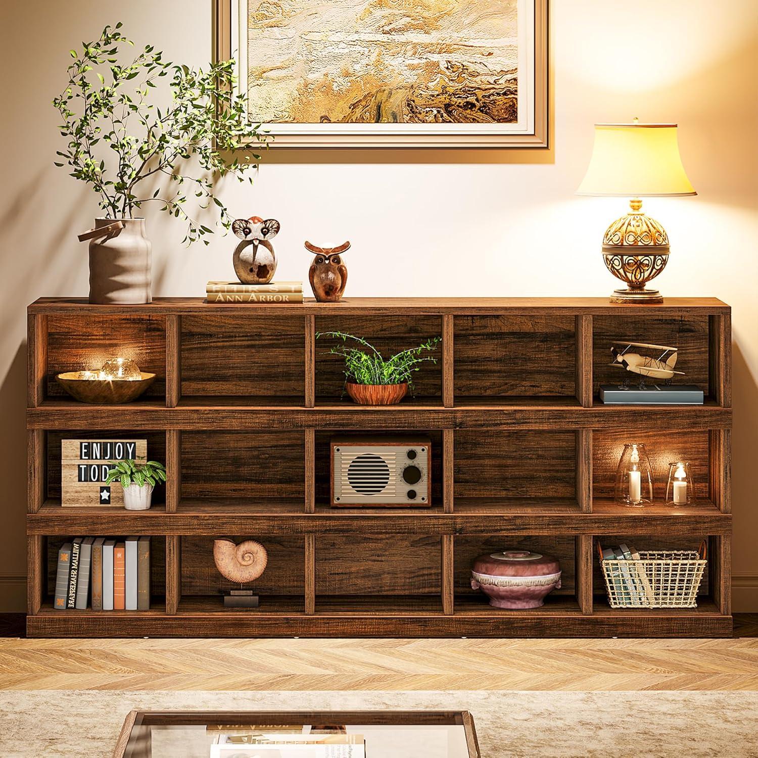 Tribesigns 63-Inch 15-Cube Farmhouse Console Table for Entryway, Brown