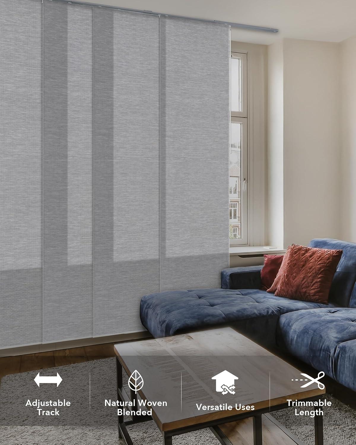 Adjustable Blackout Woven Fabric Panel Track Blinds, 45.8"-86" W x 96" H