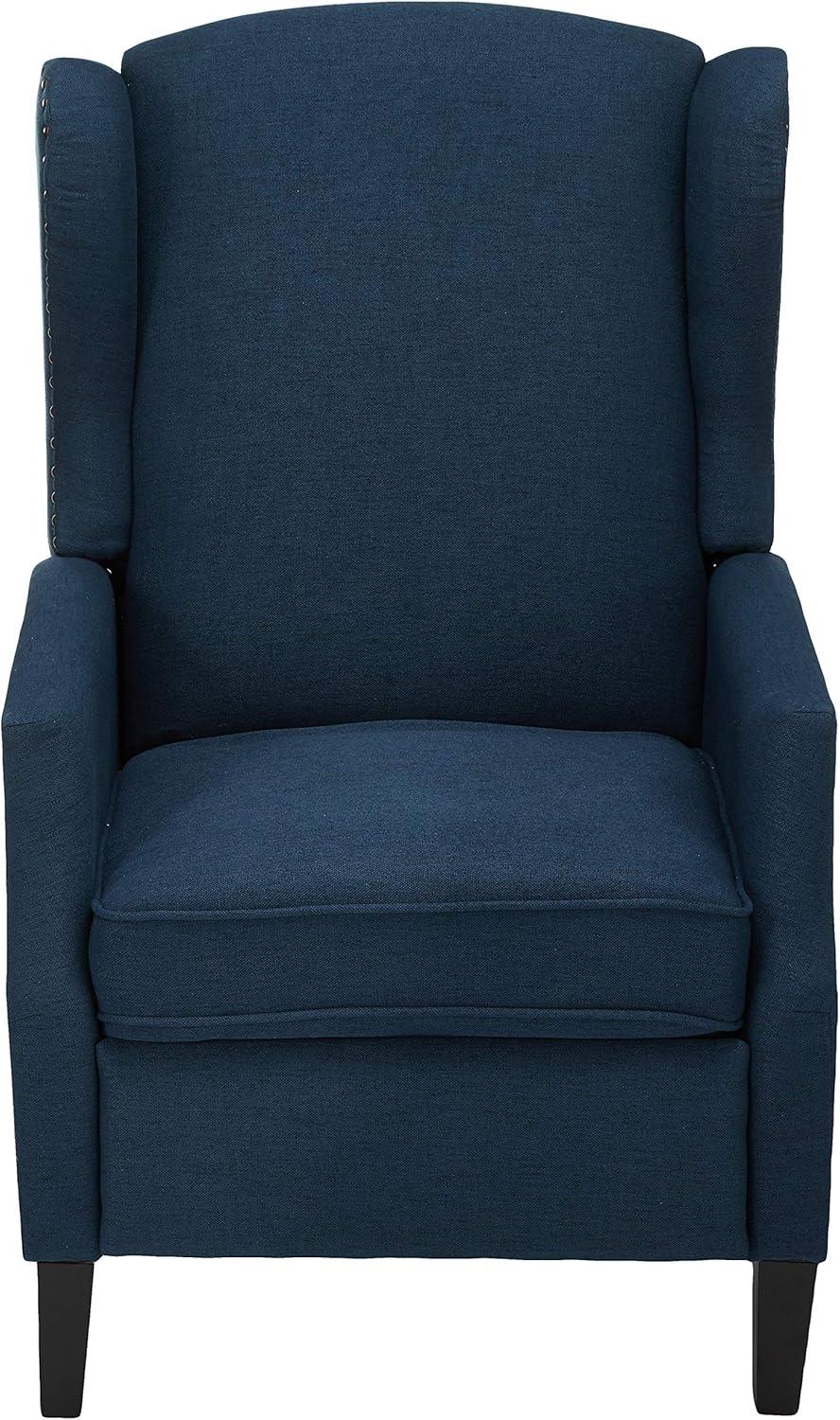 GDFStudio Weyland Contemporary Fabric Wingback Pushback Recliner with Nailhead Accents, Navy Blue