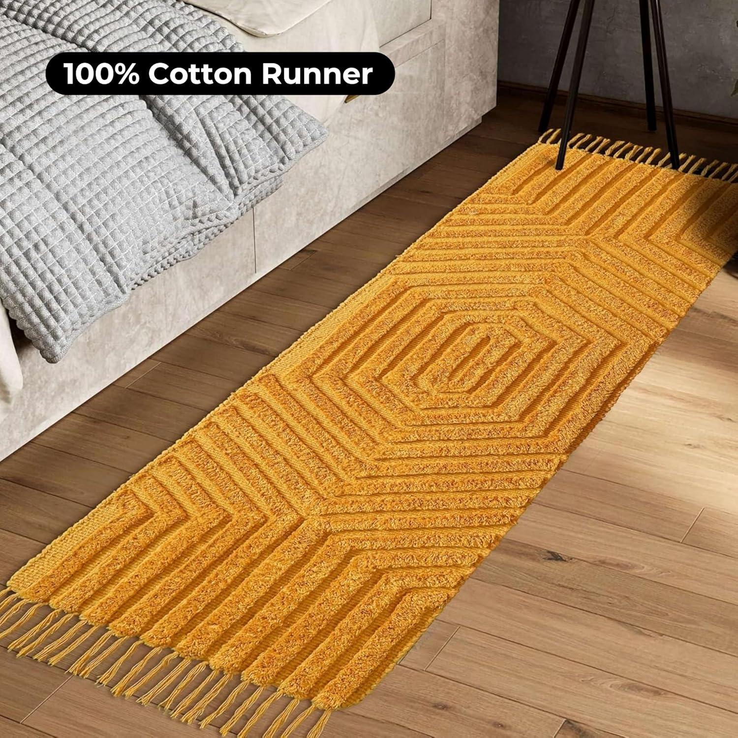 Boho Rugs for Living Room 4x6, Farmhouse Cotton Area Rug for Bedroom, Washable Tufted Indoor Floor Carpet for Kitchen Dorm Office Dining Room Office H