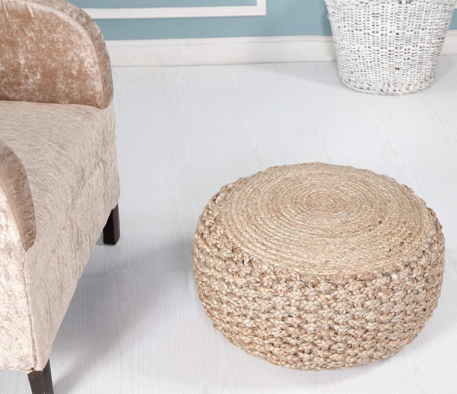 Highland Dunes Aarron Hand-Made Jute Braided Ottoman Pouf