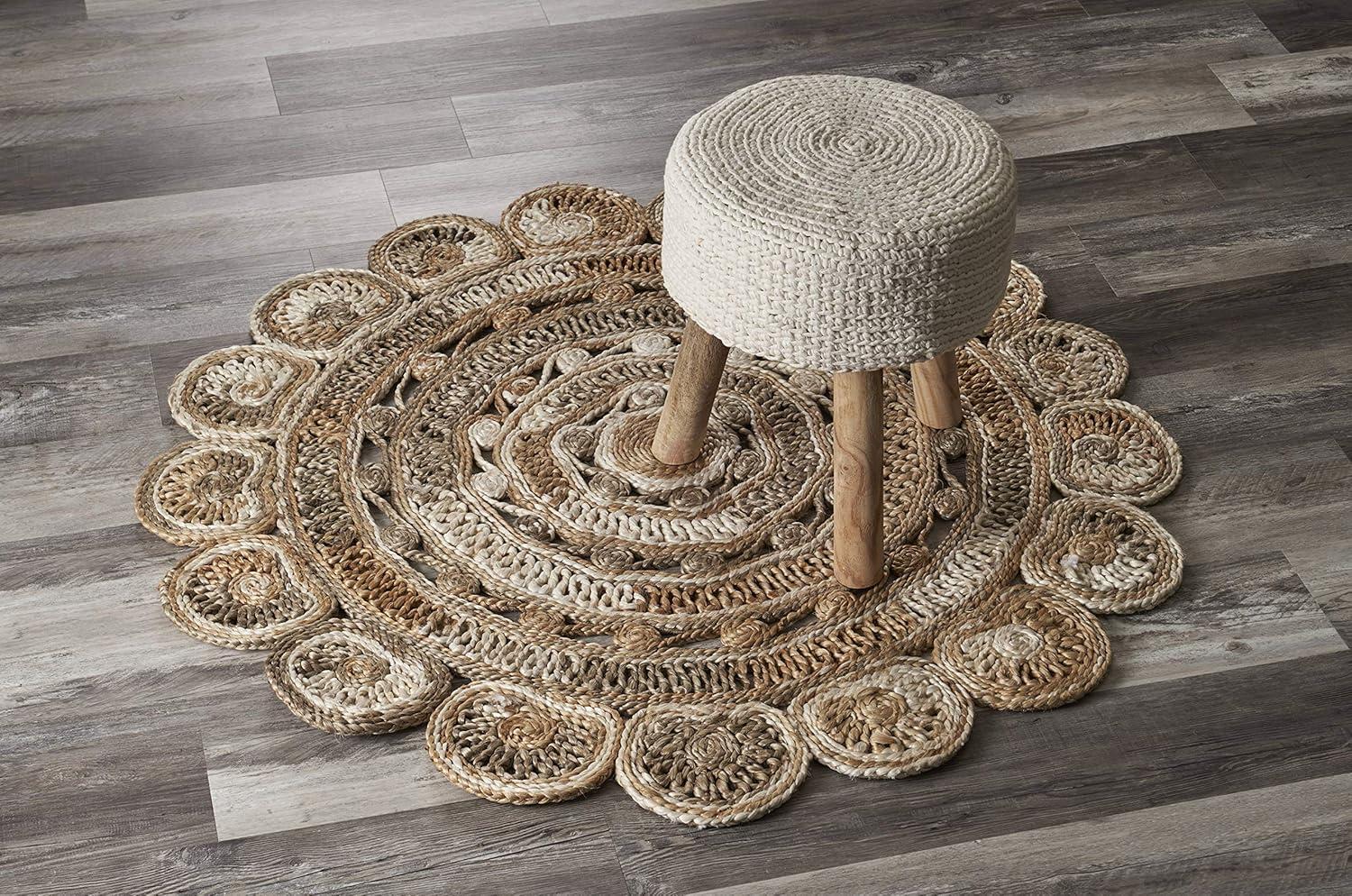 Desert Fields Dappled Circles Handmade Natural Jute Indoor Area Rug, Brown/Sand, 7'6" Round