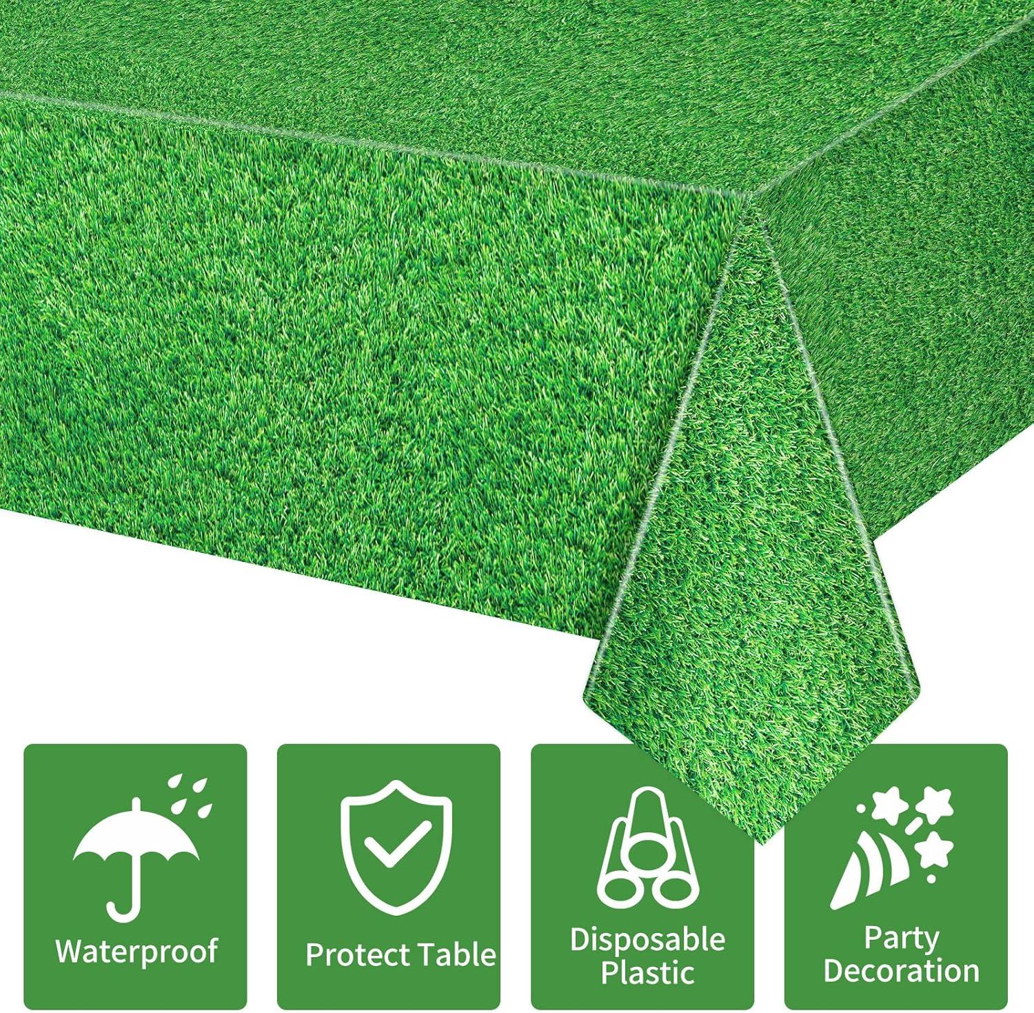 3ct Sports Field Tablecloth: Green Plastic Disposable Tableware for Super Bowl & Sports Events, 108" x 54", 3 Pack