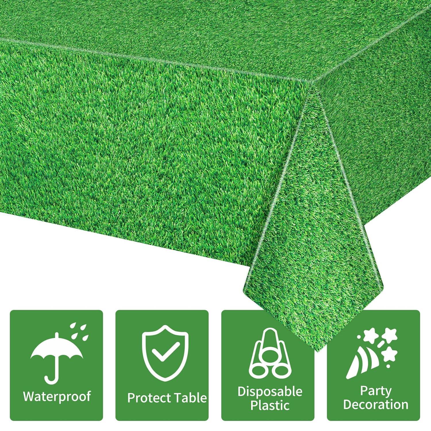 3ct Sports Field Tablecloth: Green Plastic Disposable Tableware for Super Bowl & Sports Events, 108" x 54", 3 Pack